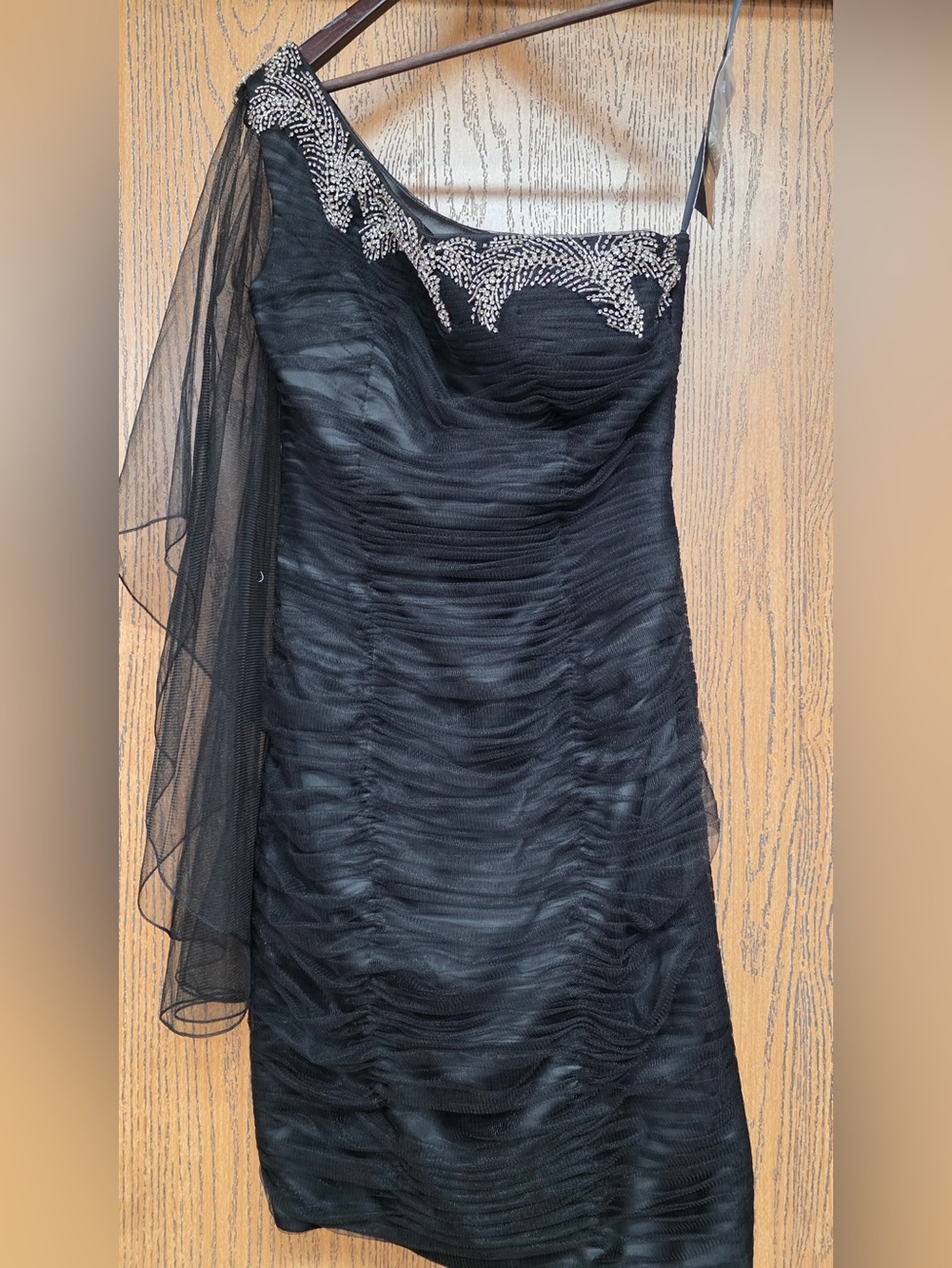 Jovani Black Ruched Dress with Beaded Accent